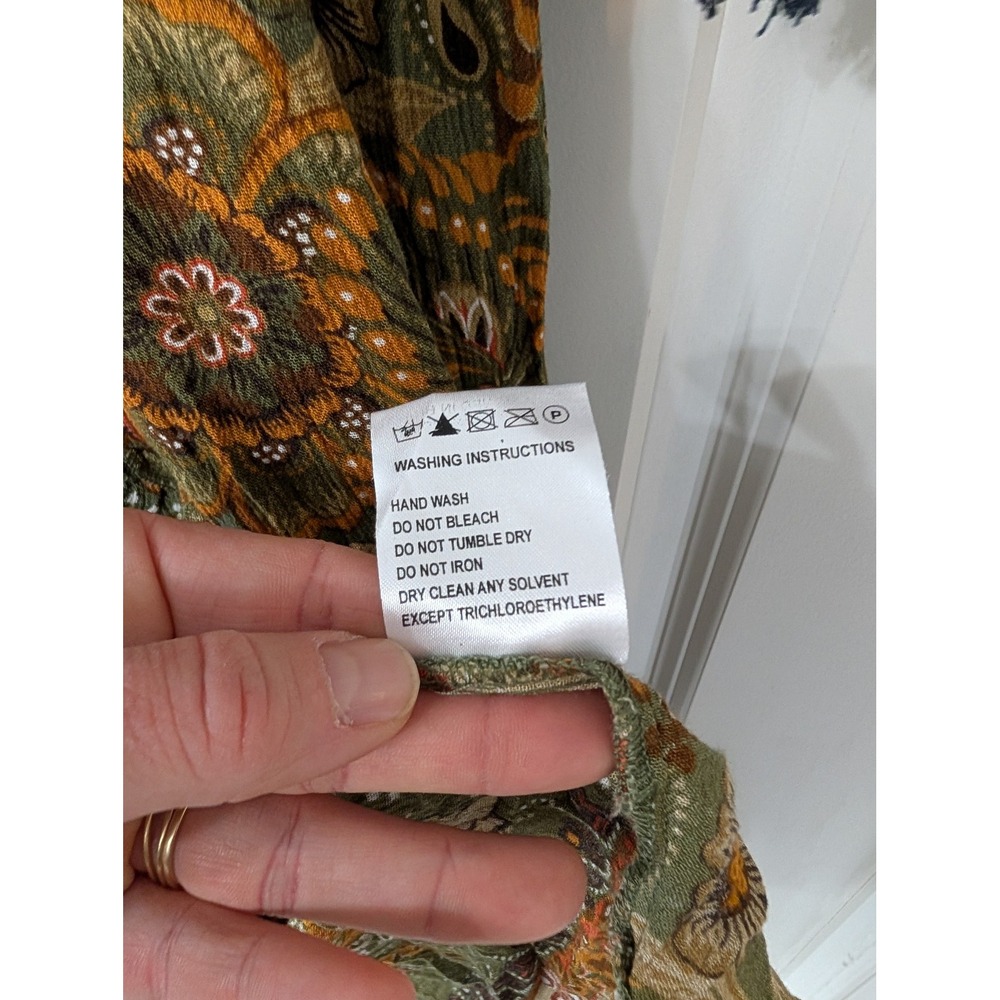 FARM Rio Olive Green Paisley Midi Dress with Rust and Mustard Accents - Picture 10 of 11